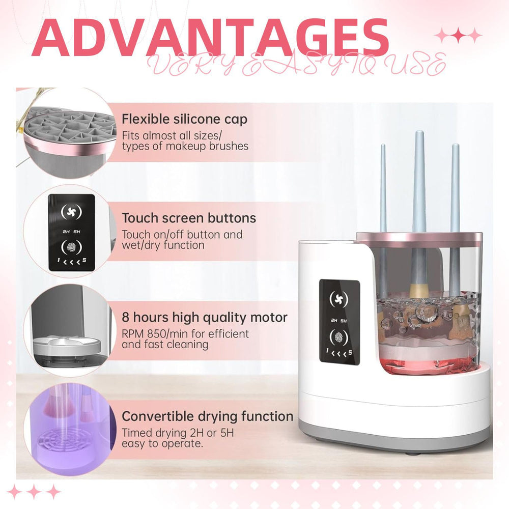 Yuliana compact electric cleaner fits in vanity with simple one-button use.