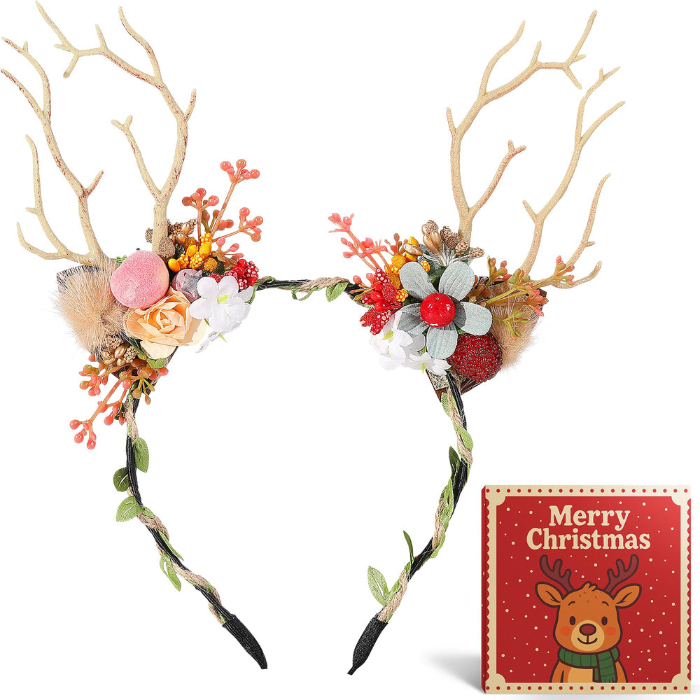 Yumikoo Christmas headband with deer antlers sparkle for festive party looks.