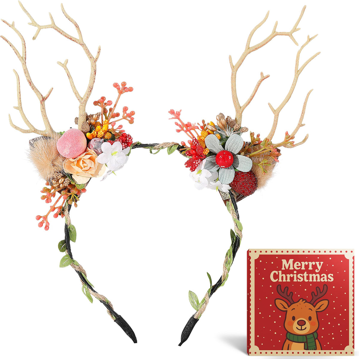 Yumikoo Christmas headband with deer antlers sparkle for festive party looks.