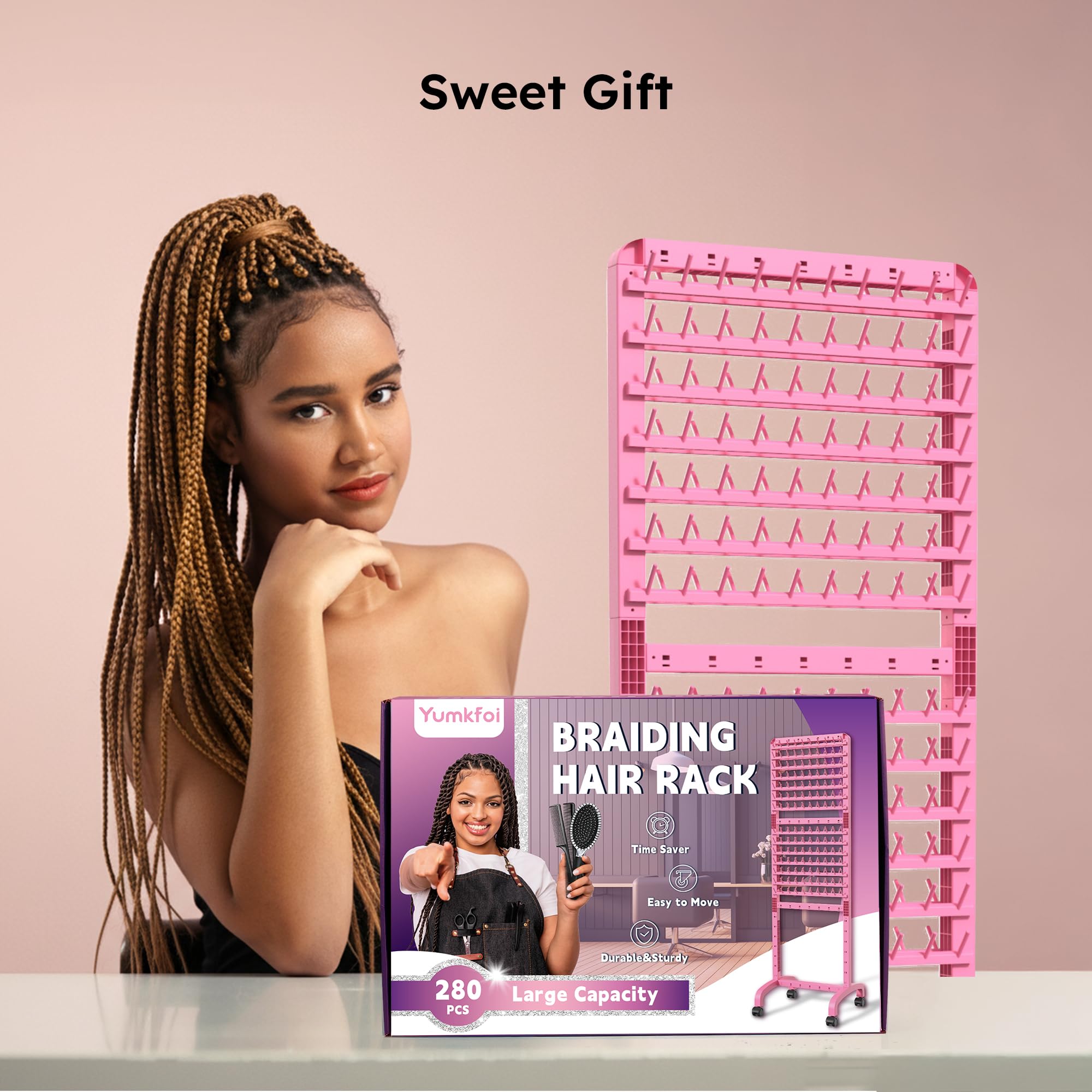 Yumkfoi braiding rack with brakes keeps it steady during use.