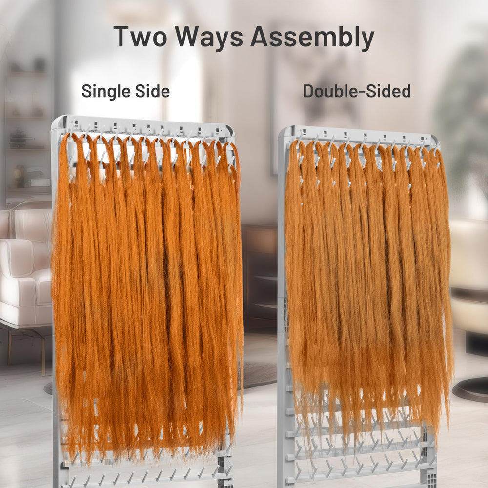 Yumkfoi two-sided hair rack setup offering dual workspace efficiency