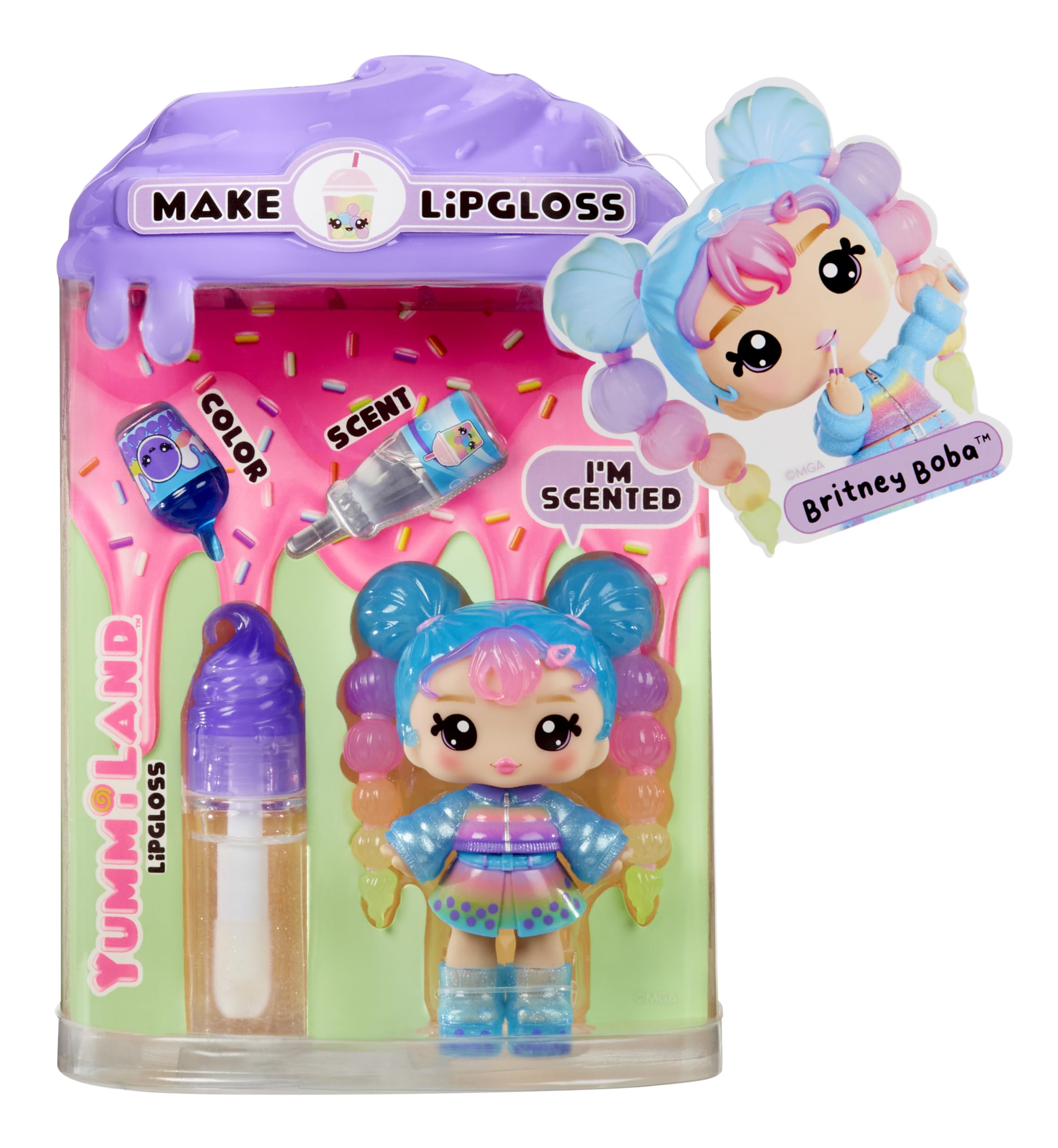 Yummiland lip gloss doll Britney Boba ready to play with removable fashion.