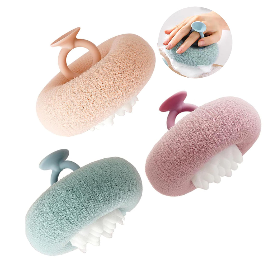 YUMMIS sunflower suction-cup bath ball cyan angle shows easy hanging and rich foam.