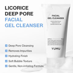 YUMU Licorice Deep Pore Cleanser packaging; user friendly for sensitive skin routines