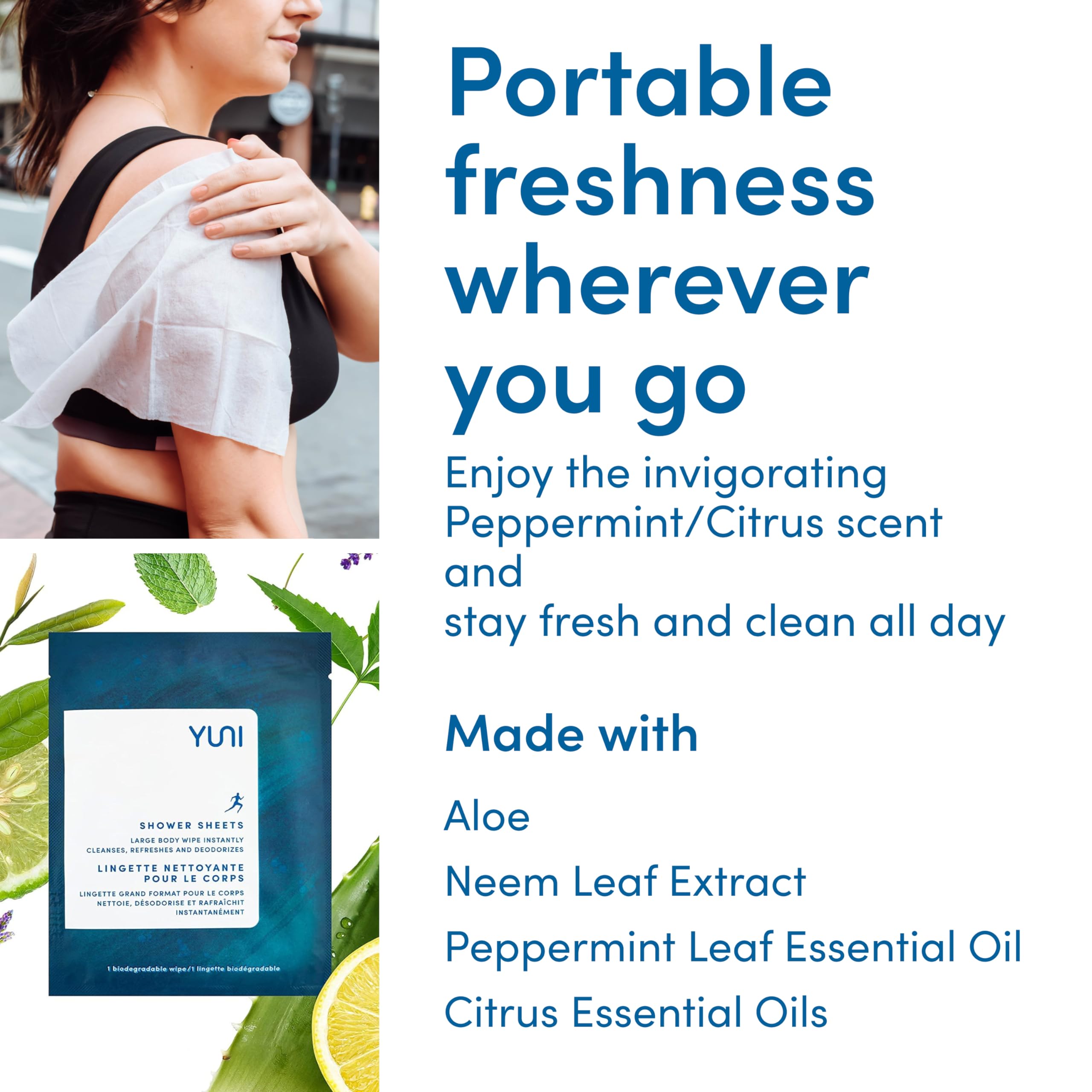 YUNI Beauty Large Body Wipes texture close-up showing plush biodegradable material for gentle cleansing.