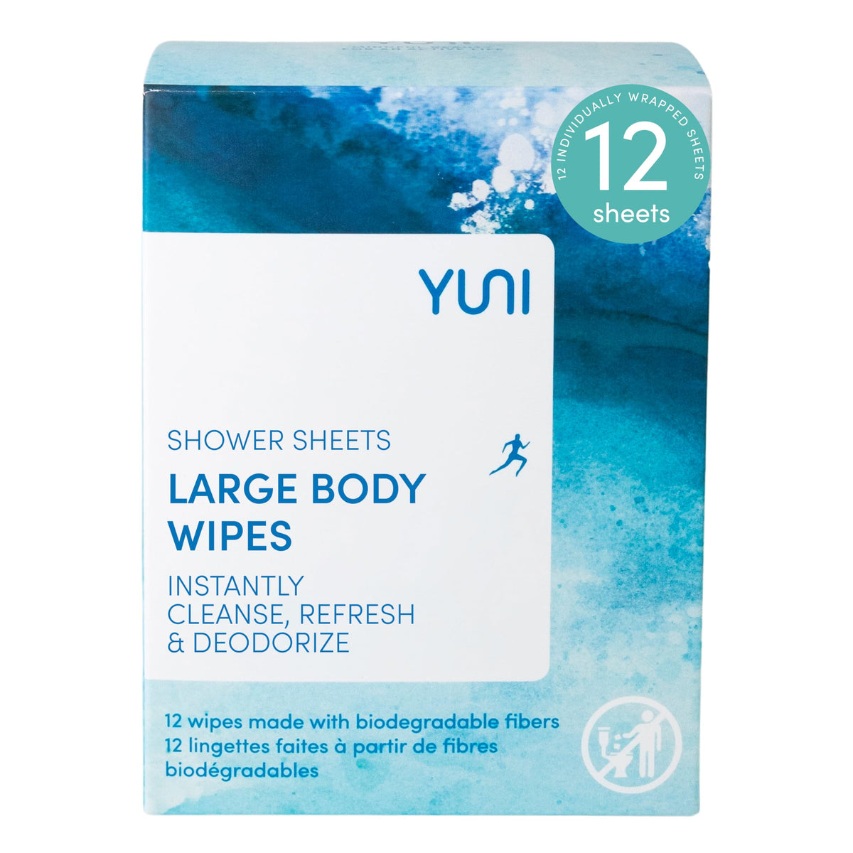 YUNI Beauty Large Body Wipes peppermint citrus packaging for easy on-the-go refreshment.
