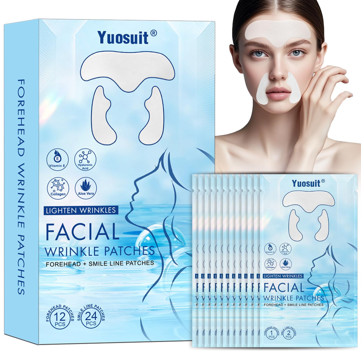 Yuosuit forehead patches packaging for anti-wrinkle care set.