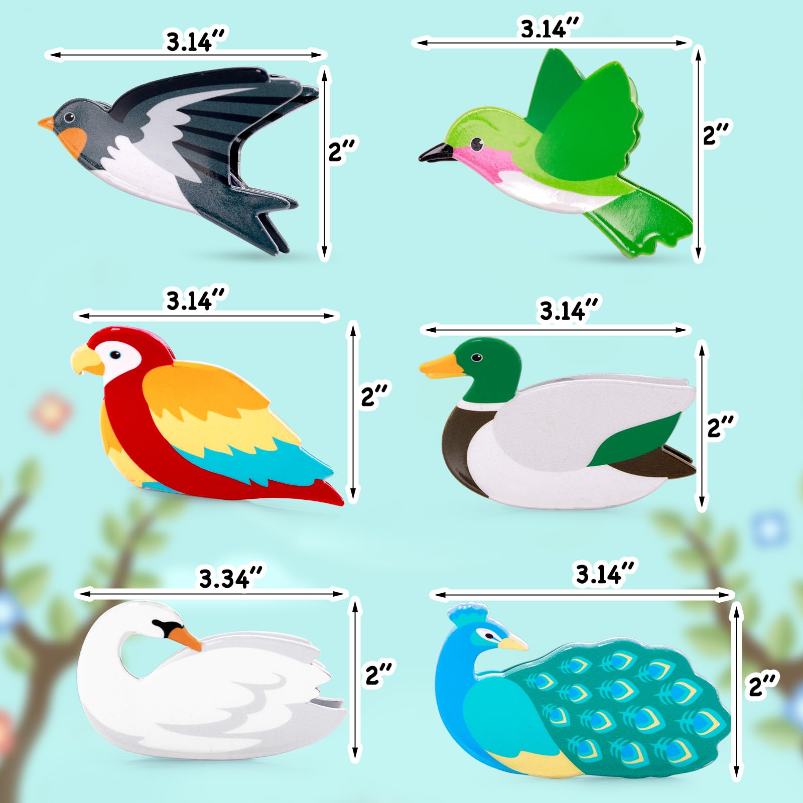 Yussti colorful bird-patterns clips offer versatile styling and a pop of personality.
