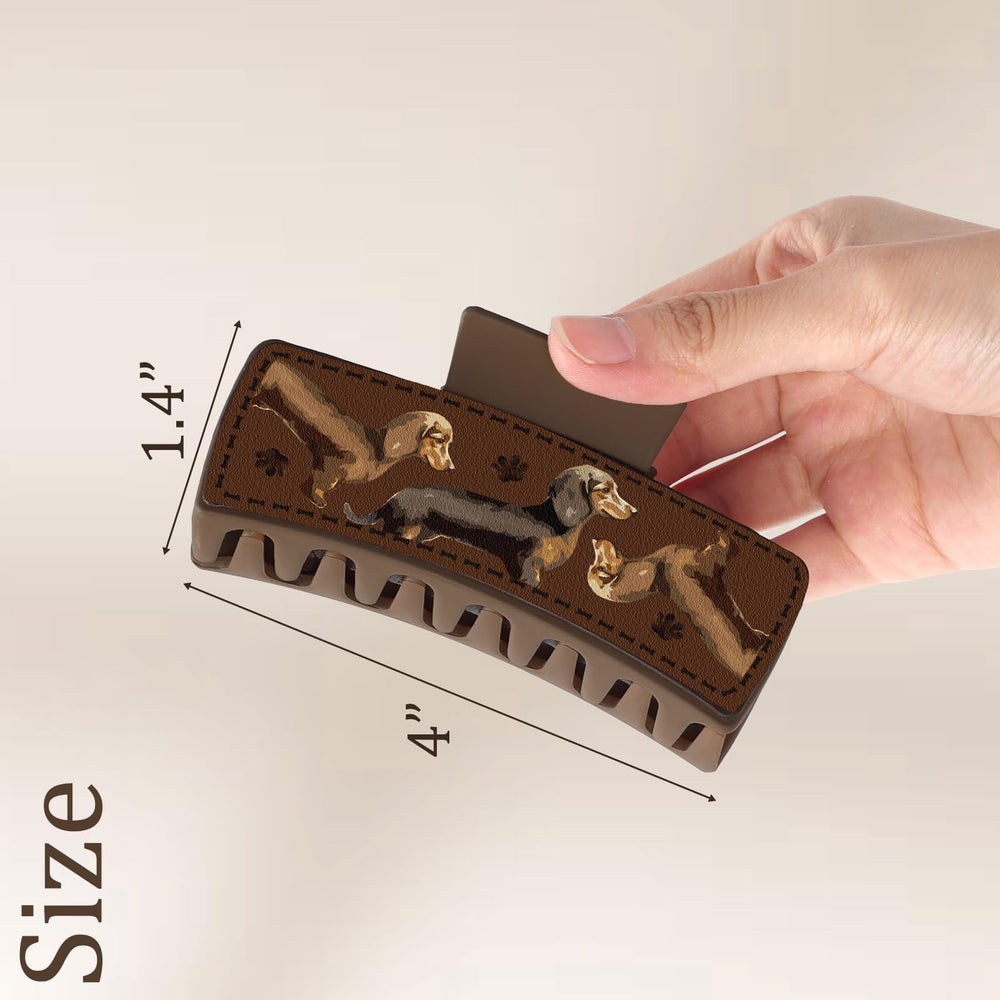 Yussti Dachshund Clips Leather Detail showcases premium material and motif