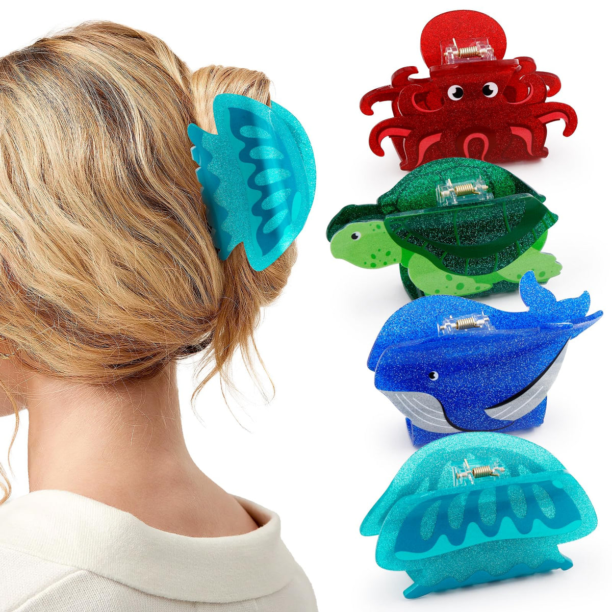 Yussti sea animals jellyfish hair clip adds secure shine for beach-ready hairstyles.