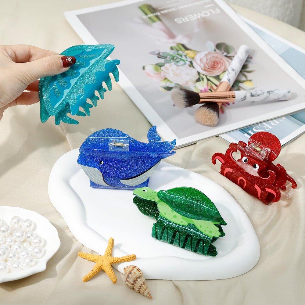 Yussti sea animals octopus clip secures half-up styles with shimmering detail.