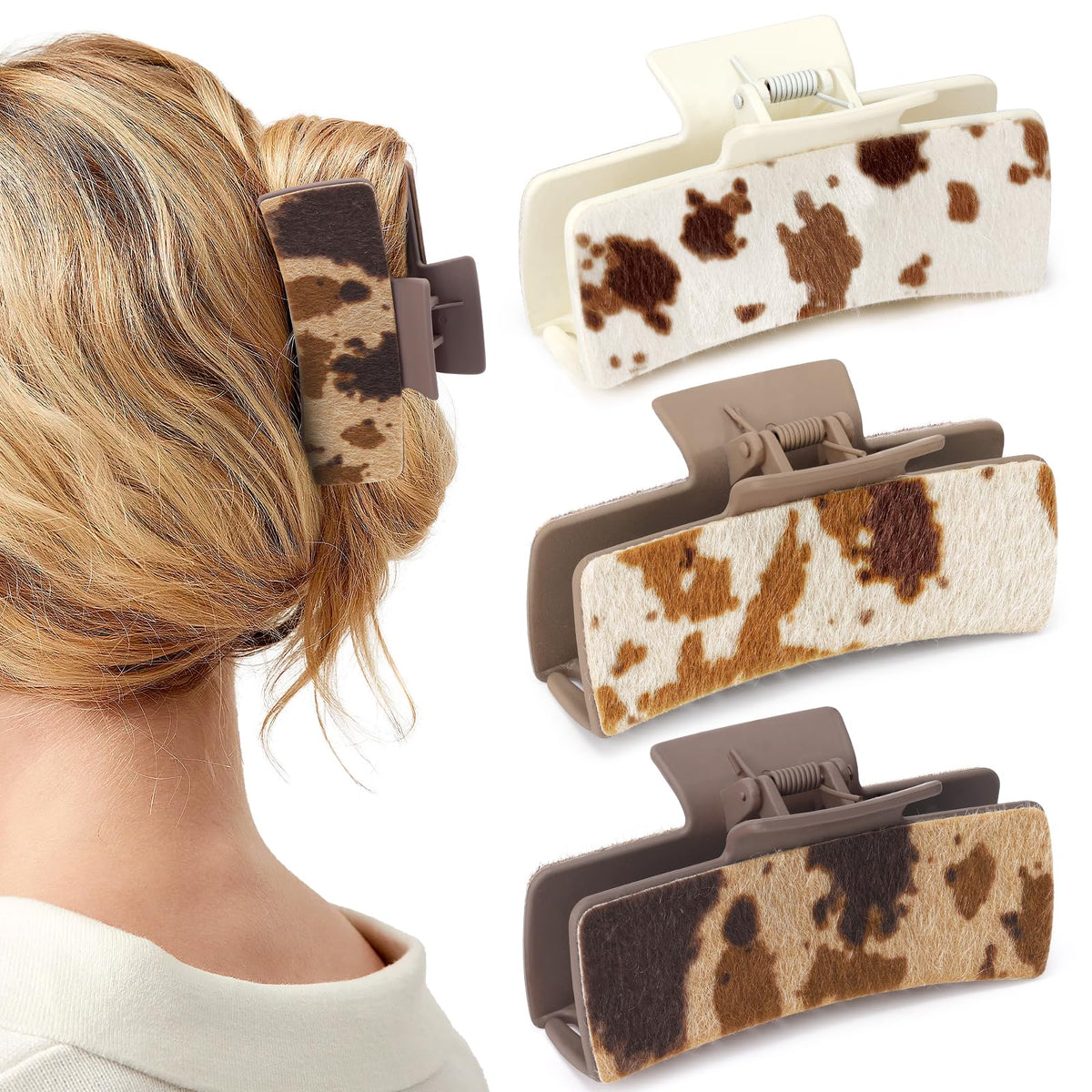 Yussti Western hair clips closeup shows cow leather texture for chic everyday use