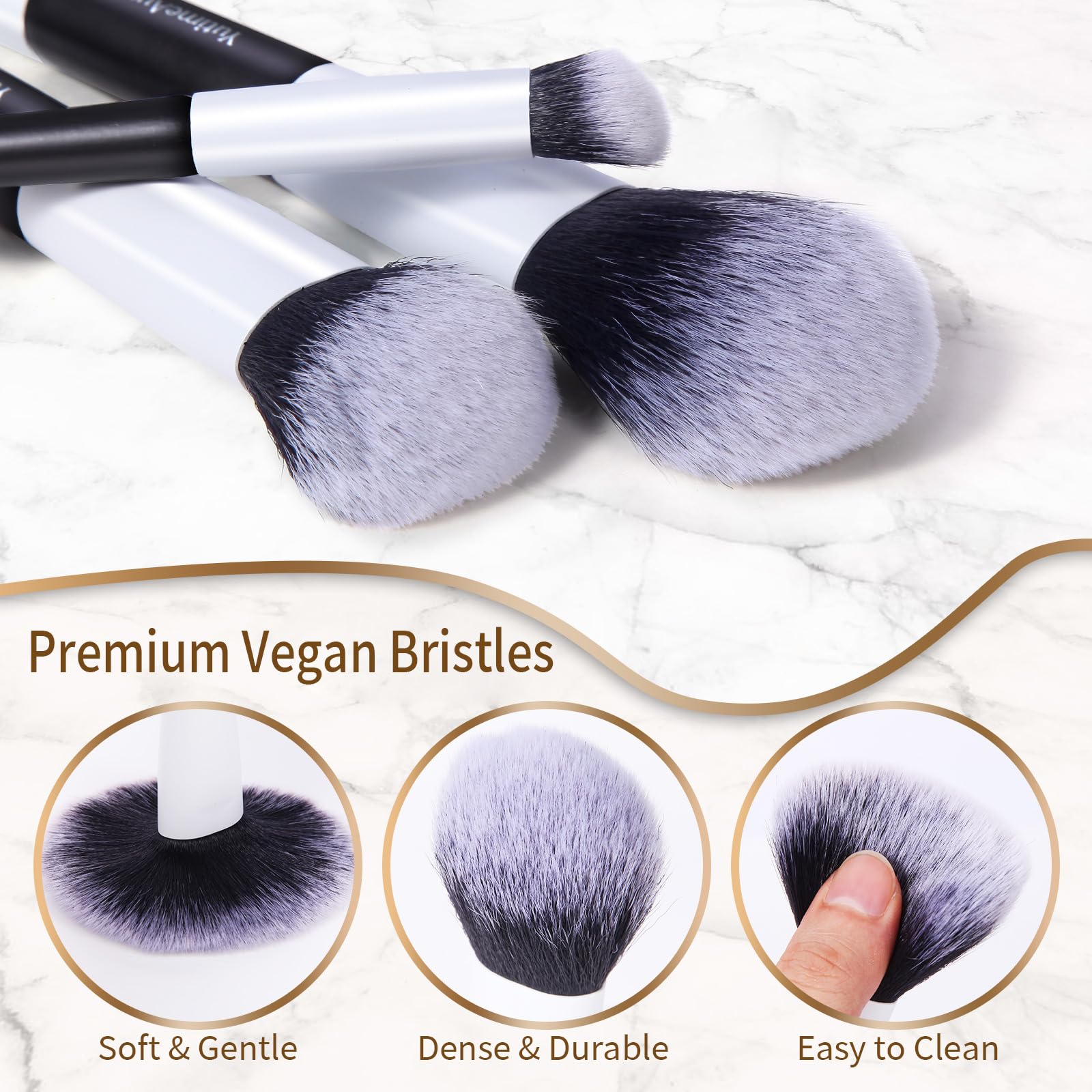 YutimeAura makeup brush set side view highlights ergonomic handles for comfortable grip during makeup.