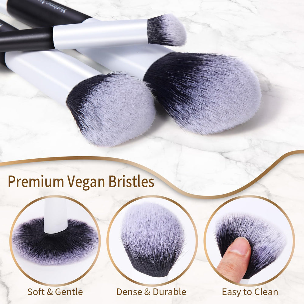 YutimeAura makeup brush set side view highlights ergonomic handles for comfortable grip during makeup.