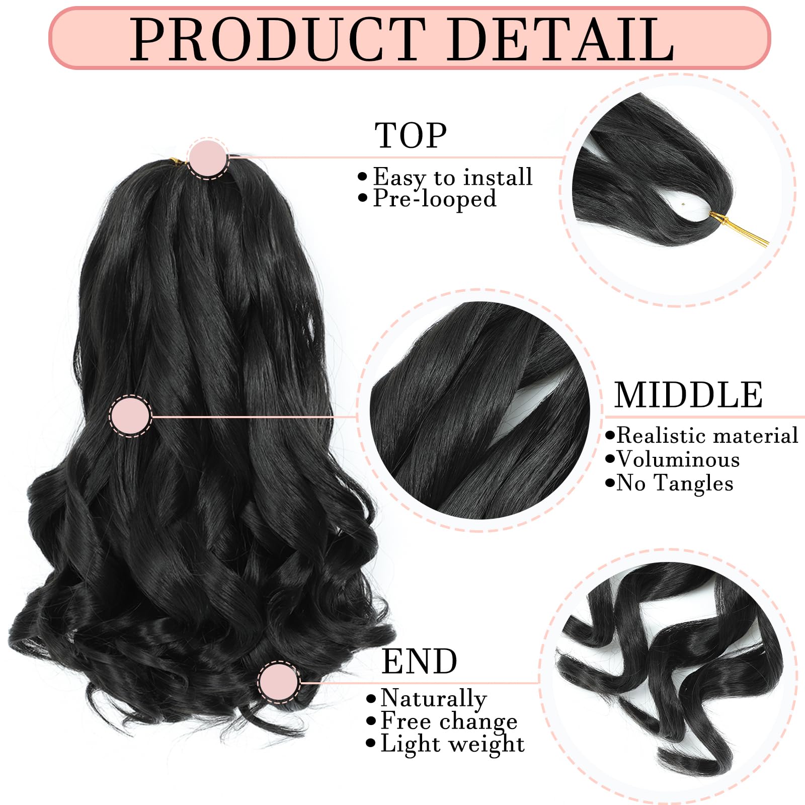 YUUYEE French Curl Braiding Hair 14in close-up shows soft high-temperature fiber.