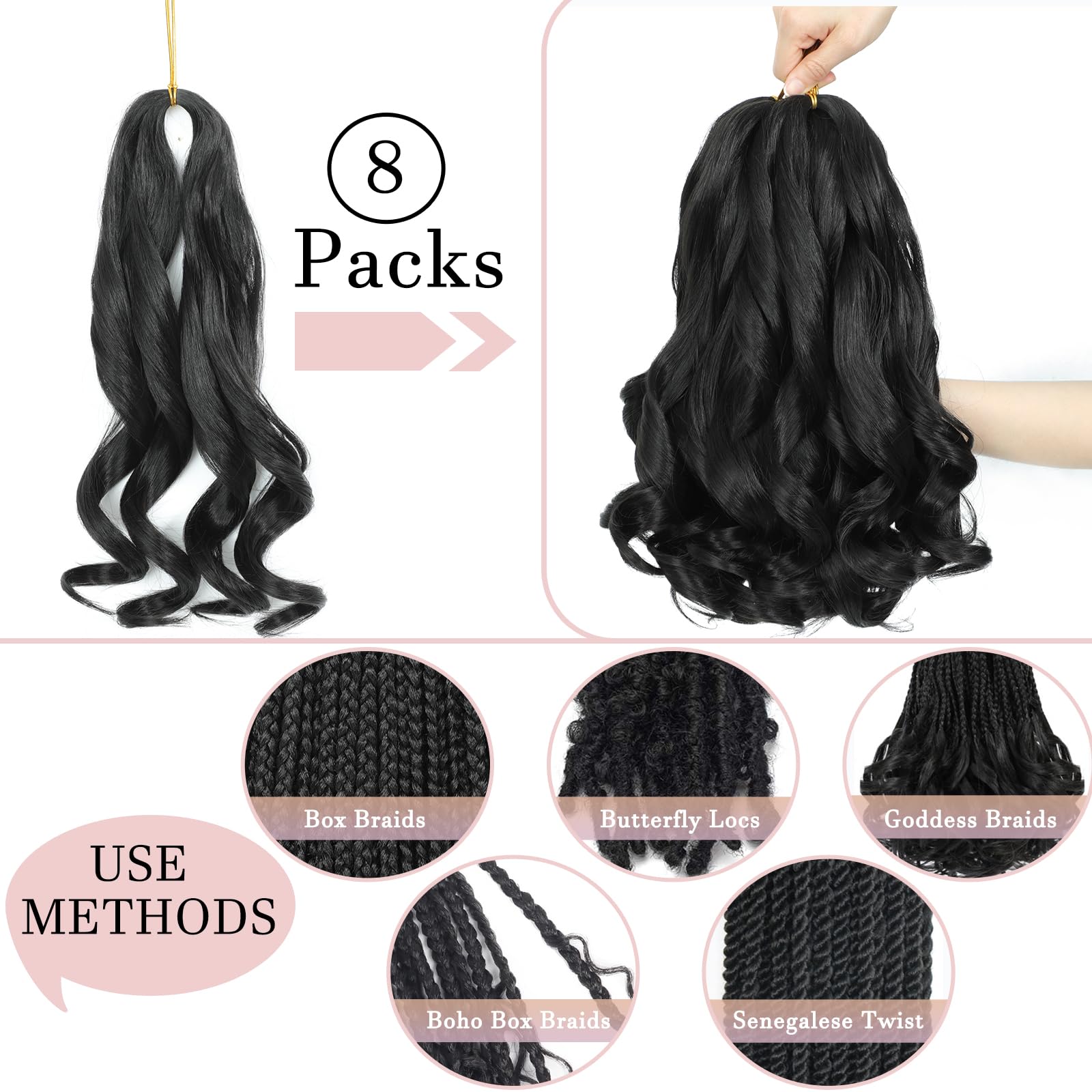 YUUYEE French Curl Braiding Hair offers versatile styles like box braids and twists.