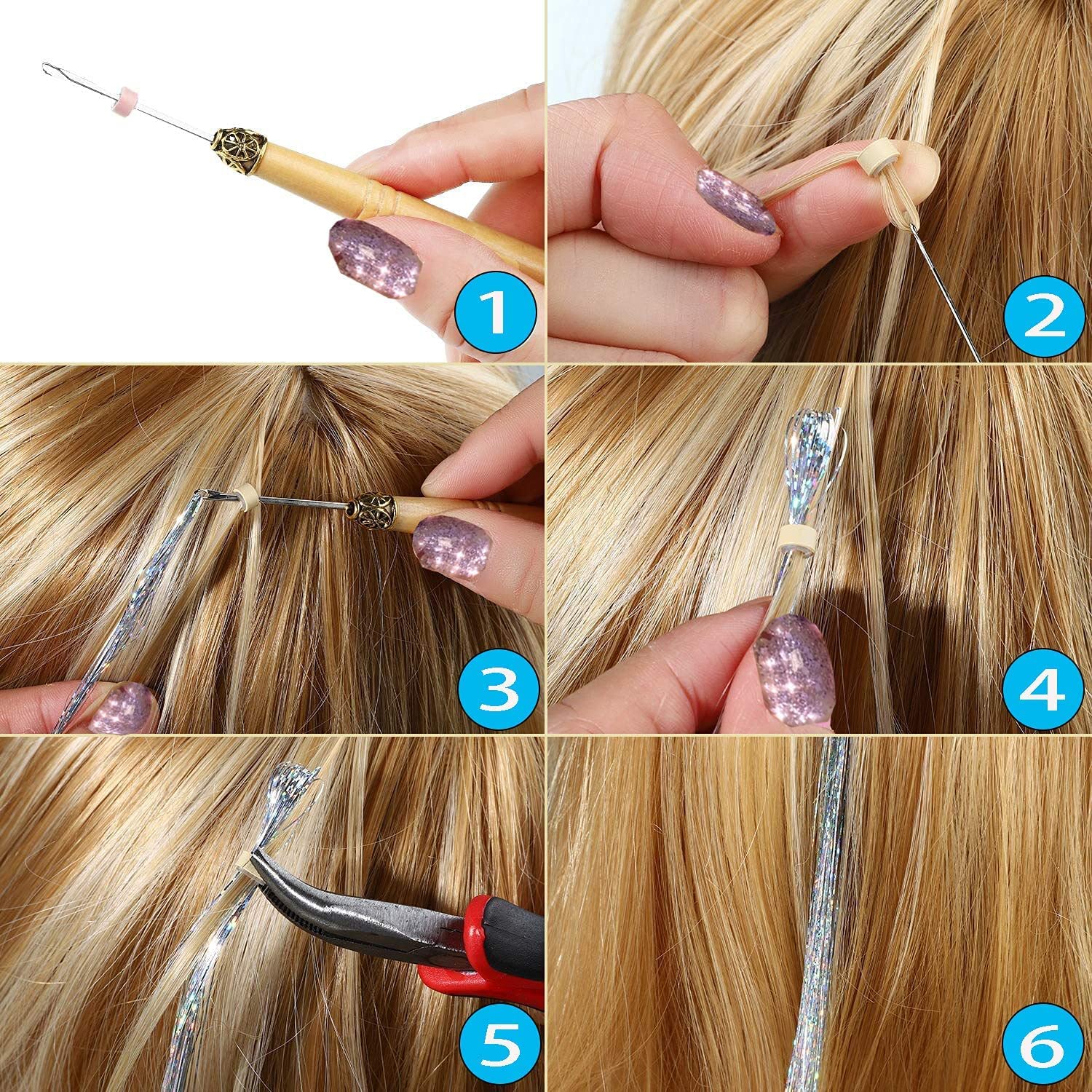 YUUYEE hair tinsel kit tattoo sticker adds playful accents.