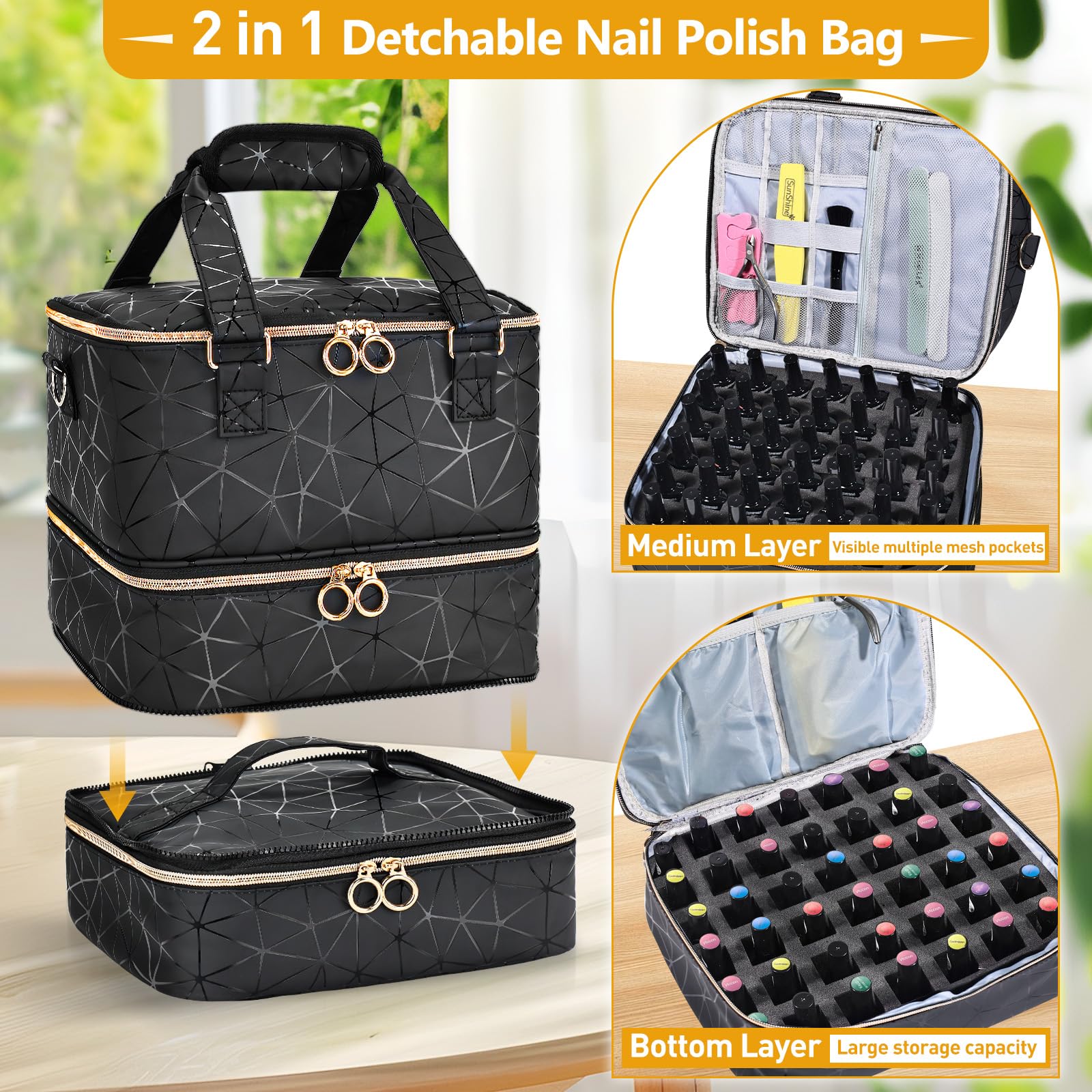 YUYAFN organizer bag detachable-bottom-layer facilitates customizable capacity for travel or compact use.