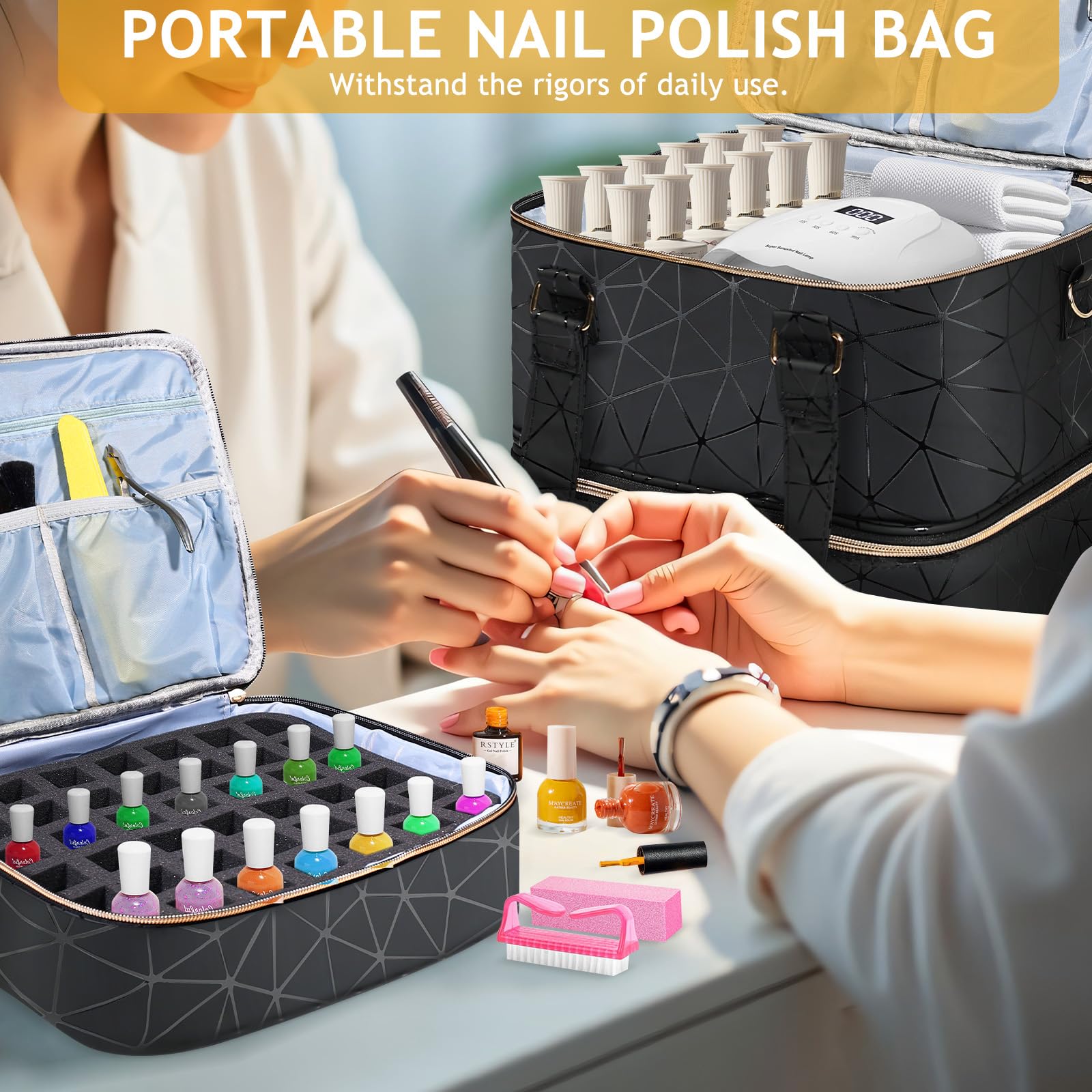 YUYAFN large-capacity nail polish bag holds 84 bottles for professional or hobbyist storage.
