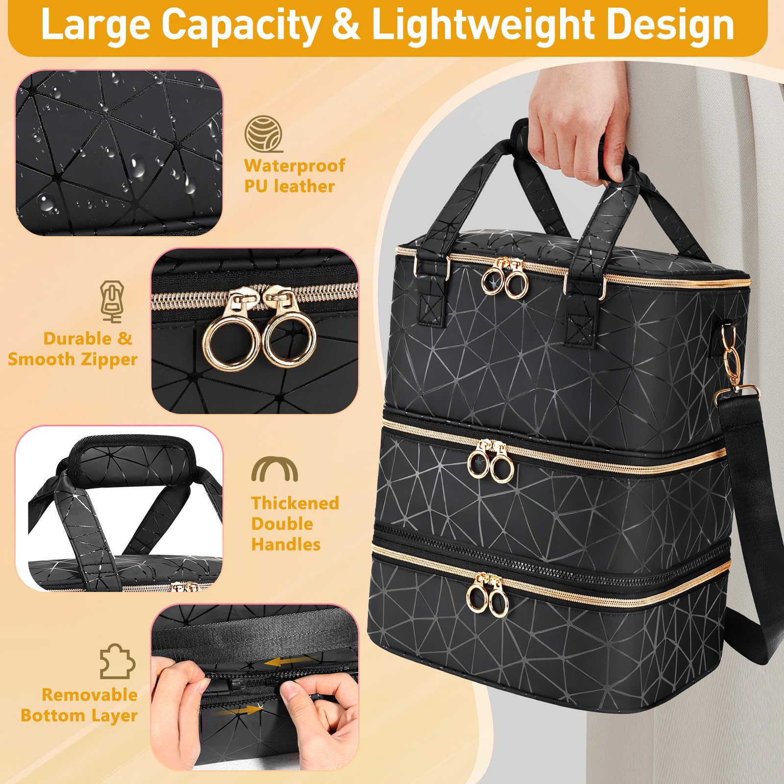 YUYAFN nail organizer bag includes nail lamp compartment for convenient setup.