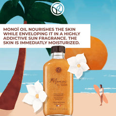 Yves Rocher Monoï de Tahiti oil pearlescent shimmer—subtle glow with lightweight finish.