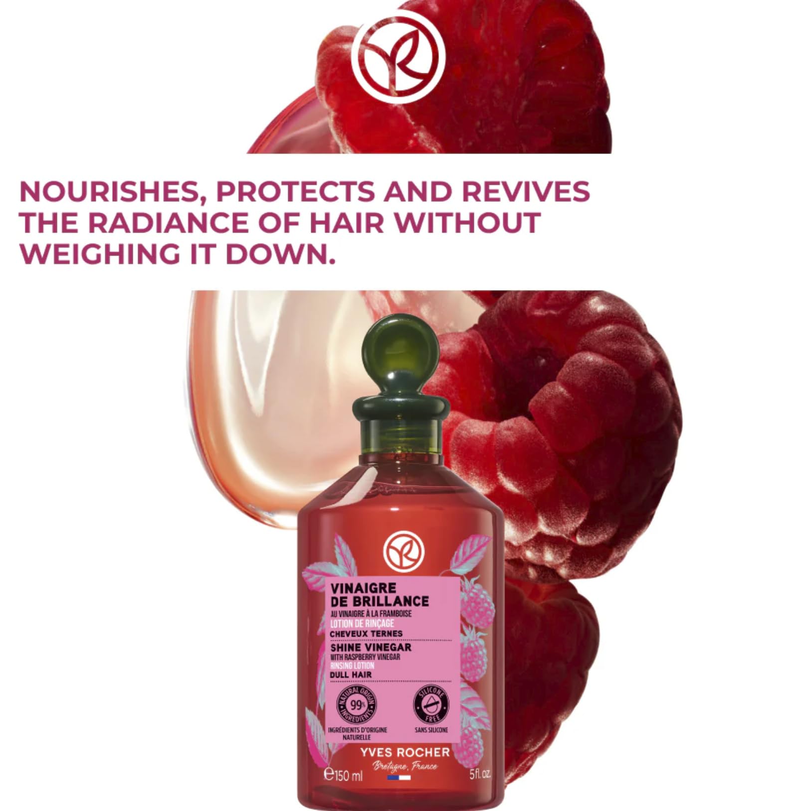Yves Rocher Raspberry Shine leads to glossy, refreshed-looking hair