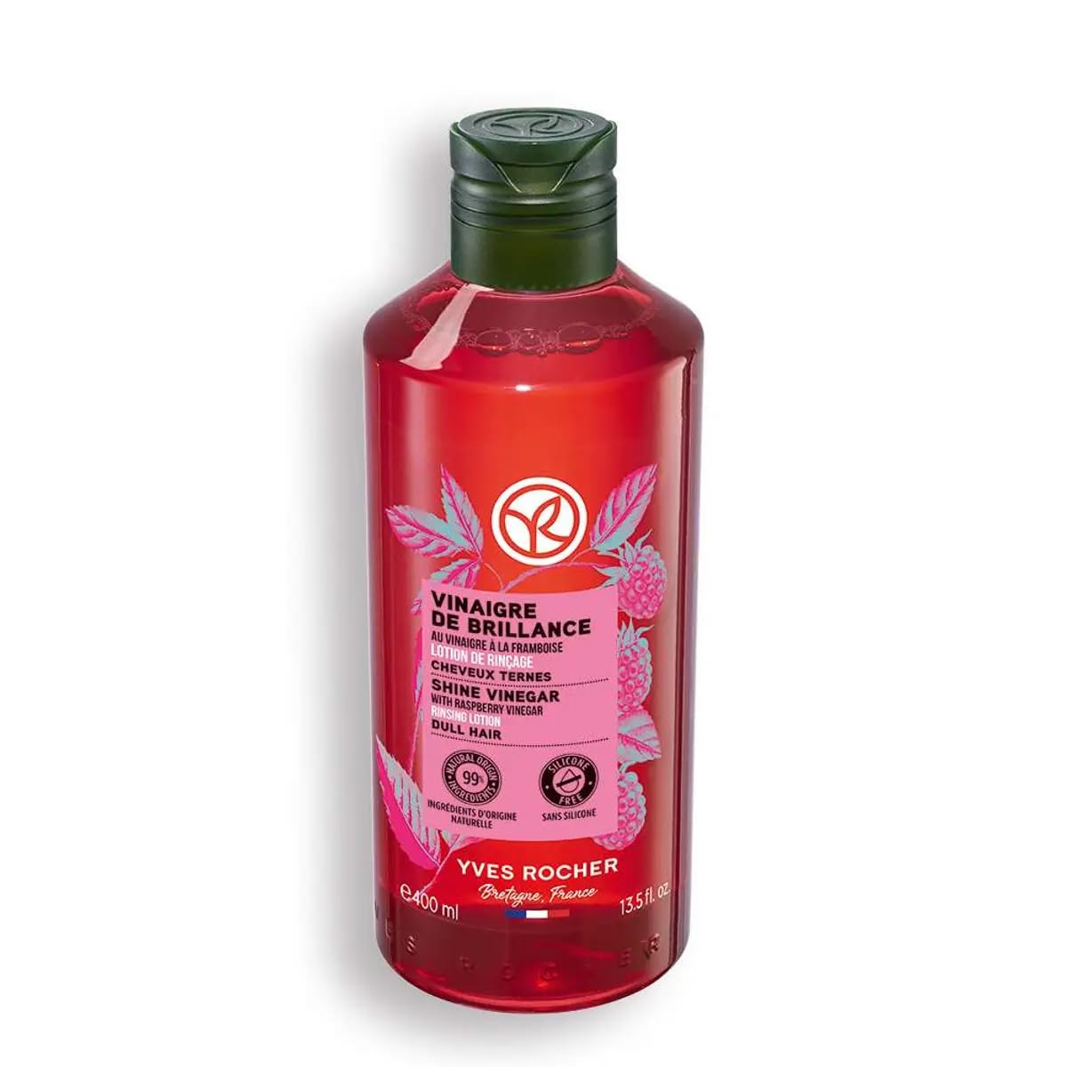 Yves Rocher Raspberry Shine Hair Vinegar bottle highlighting a fruity shine formula