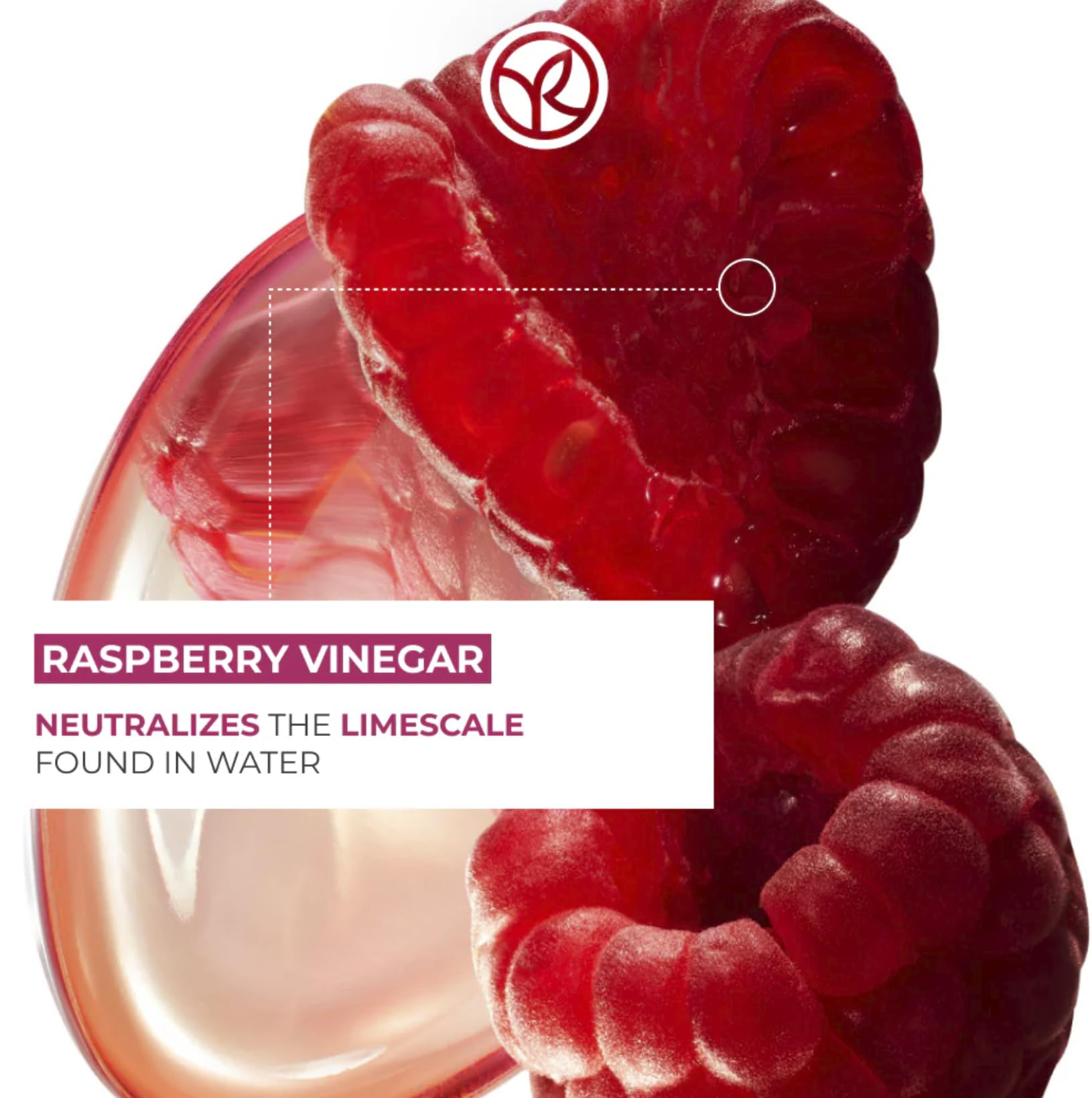 Packaging for Yves Rocher Raspberry Shine Hair Vinegar emphasizing user-friendly design