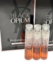 Yves Saint Laurent Black Opium EDP travel pack card highlights compact fragrance sampling.