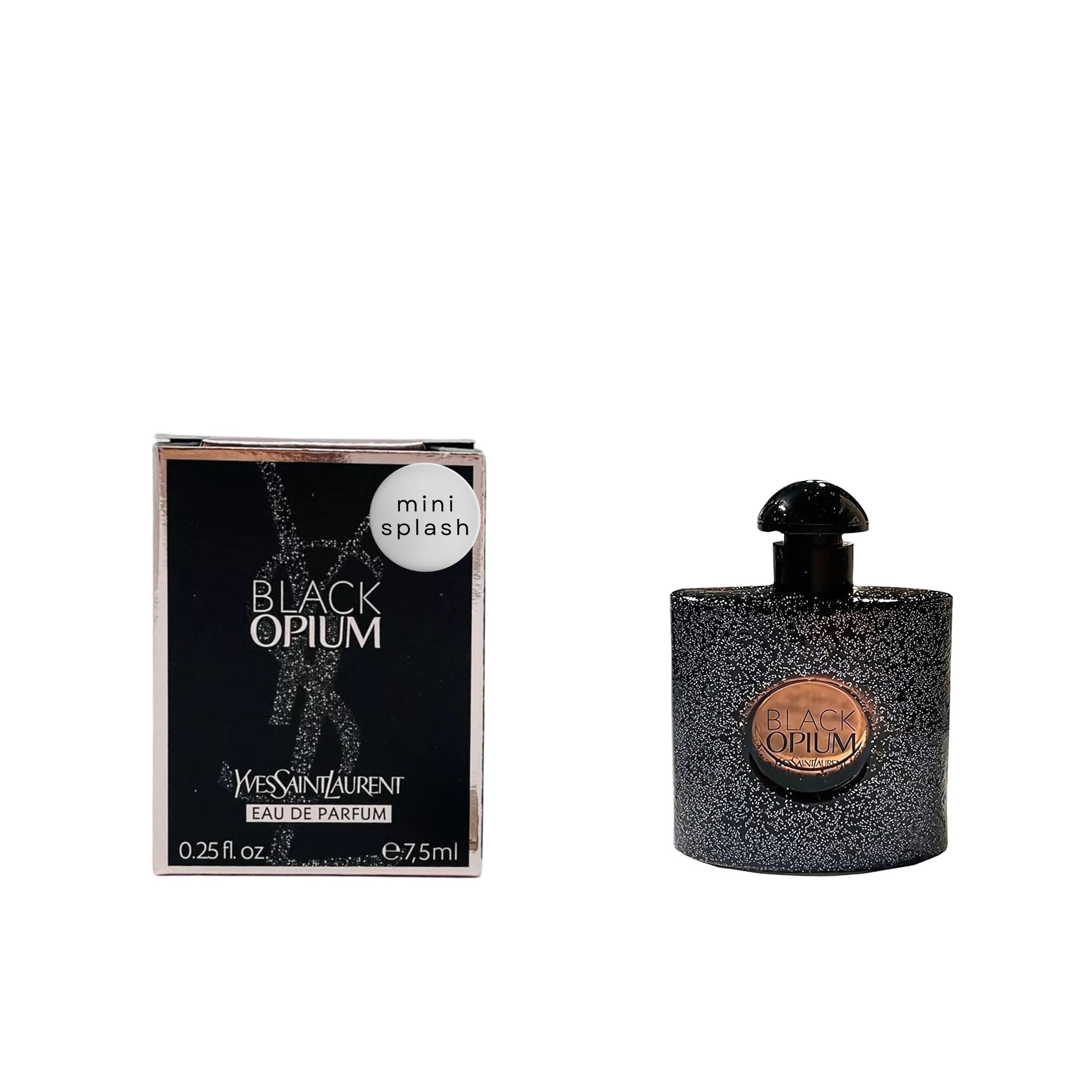 YSL Black Opium mini EDP bottle close-up for everyday fragrance on the go.