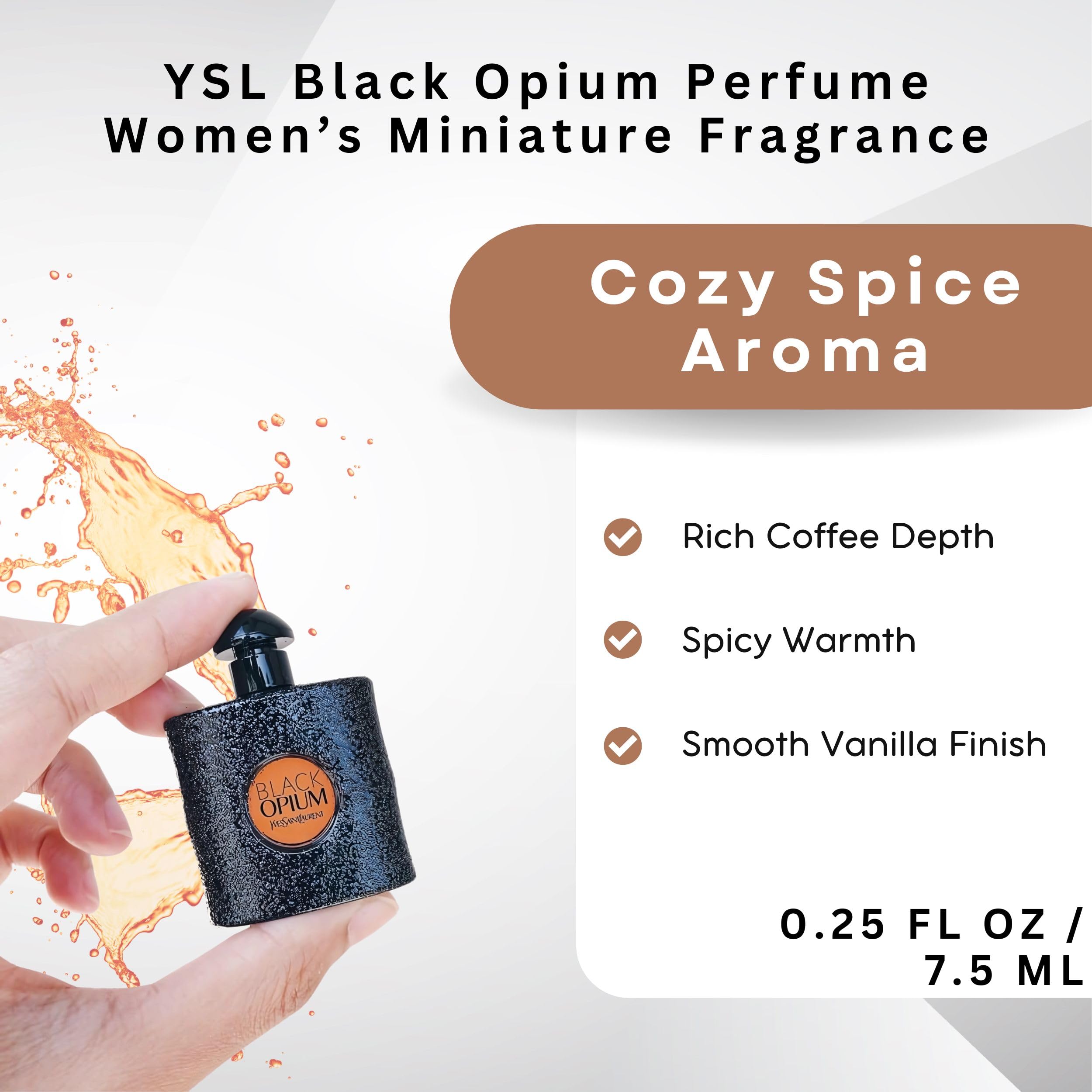 Yves Saint Laurent Black Opium travel-size mini bottle showcases compact on-the-go elegance.