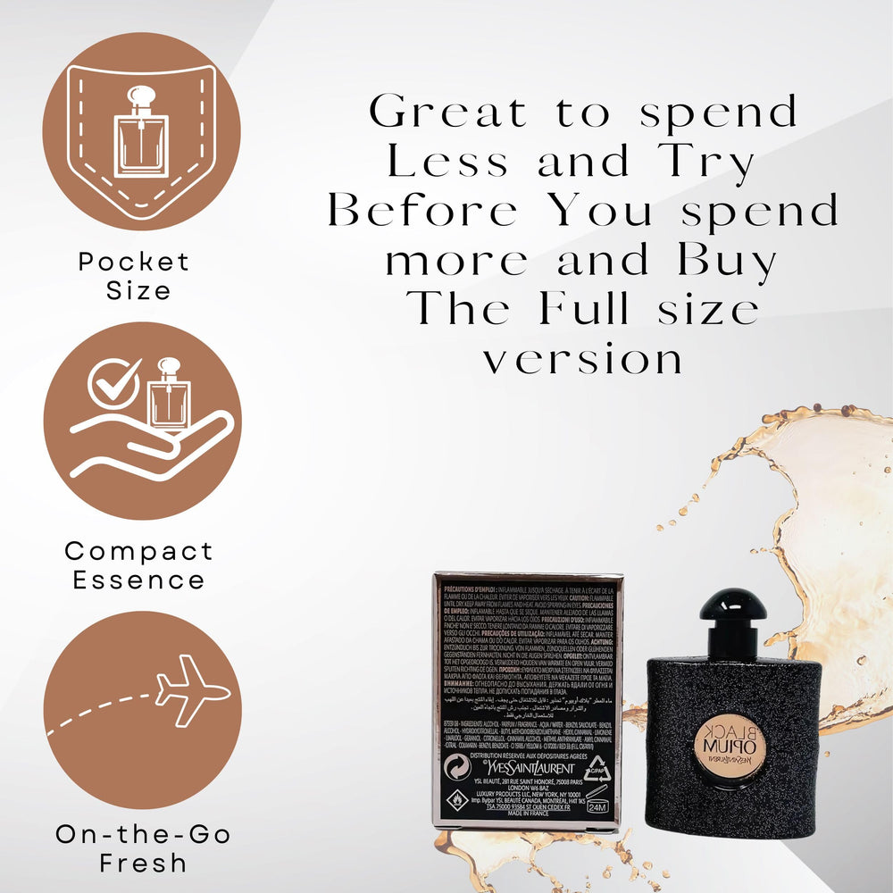 YSL Opium travel-size packaging displays premium designer fragrance.