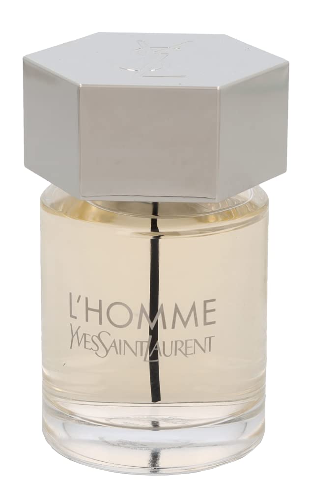 Yves Saint Laurent L'Homme bottle side, sleek design complements office to evening transitions.