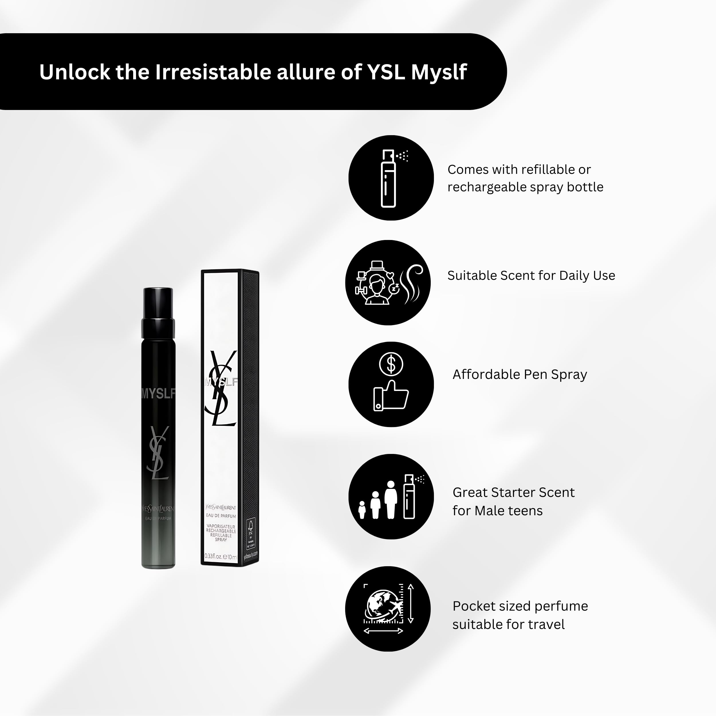 YSL MYSLF refillable spray cap close-up showcases sustainable luxury and easy reusability