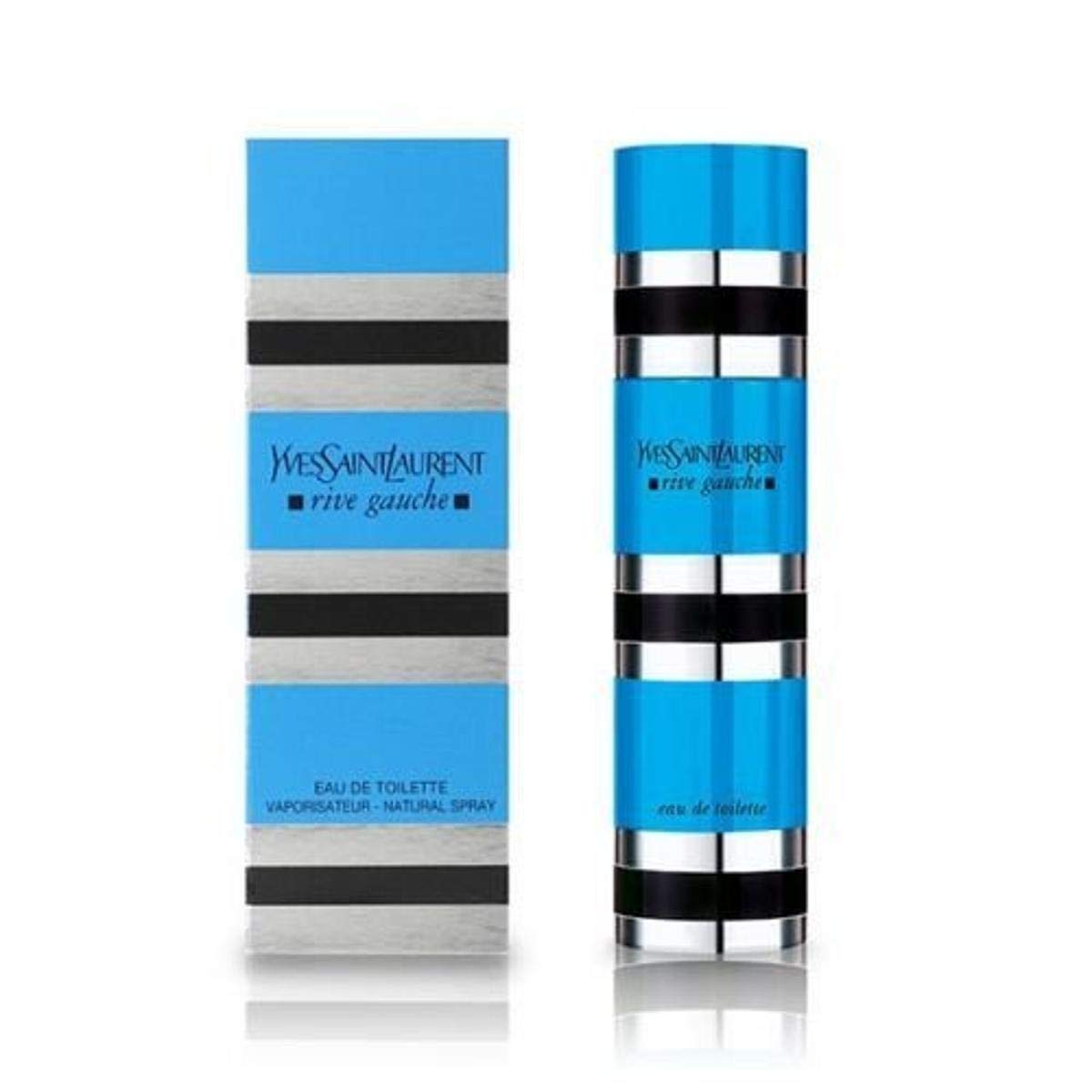 Yves Saint Laurent Rive Gauche bottle front showcases timeless floral-warm scent for daytime wear.