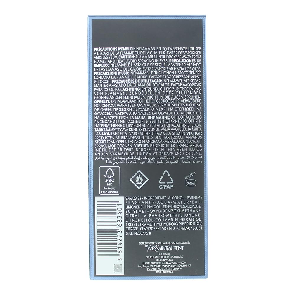 Back label view of Y EDT highlighting packaging detail