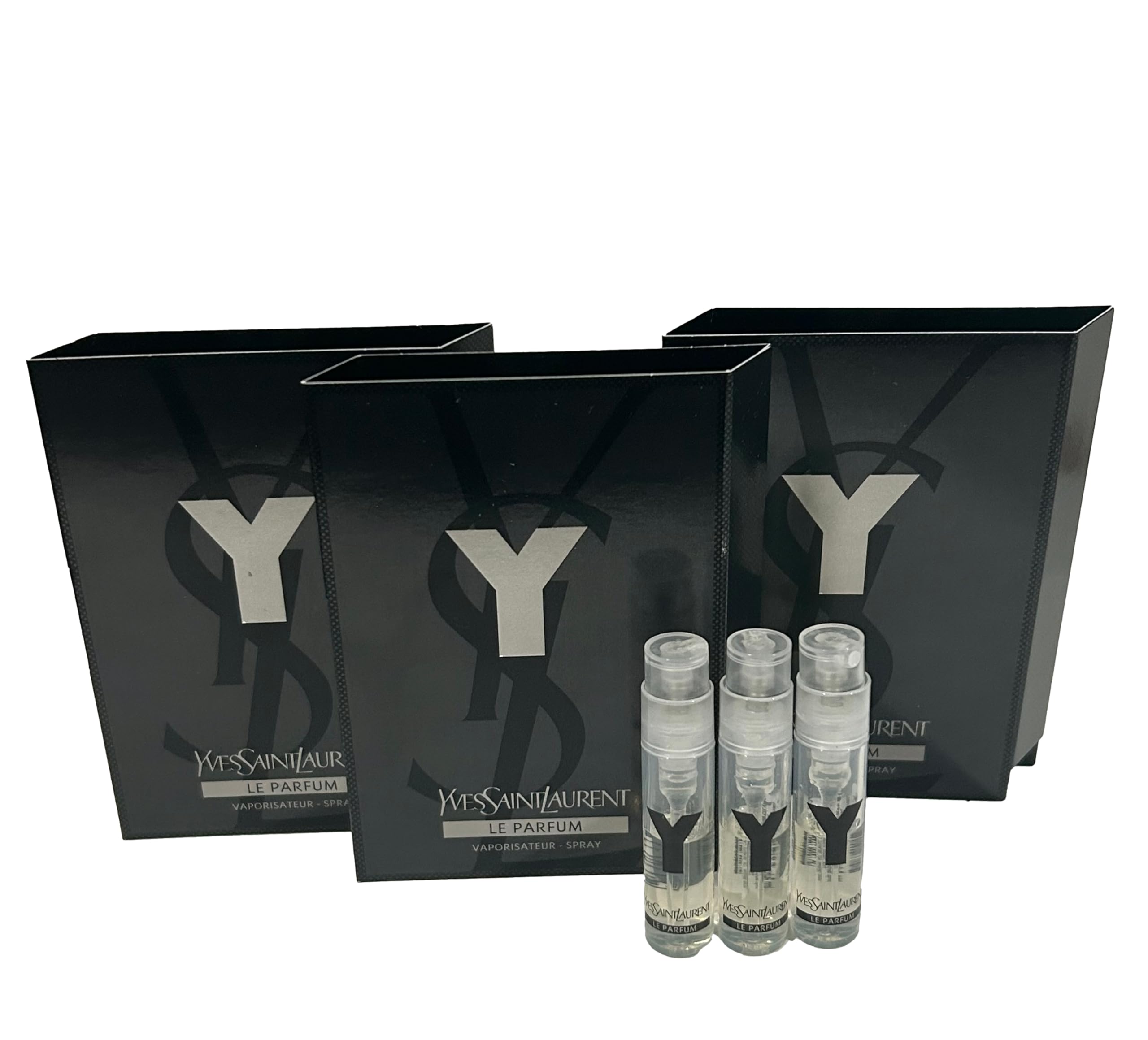 Yves Saint Laurent Y Men sample parfum vial close-up for on-the-go scent trial.