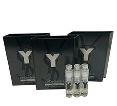 Yves Saint Laurent Y Men sample parfum vial close-up for on-the-go scent trial.