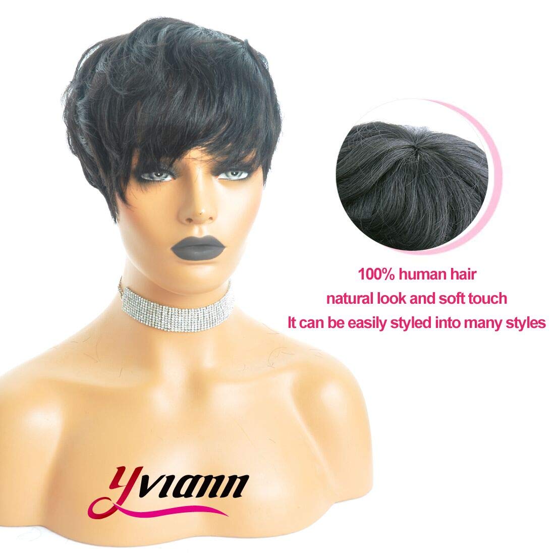 Yviann short bob pixie wig with layered waves offers natural movement.