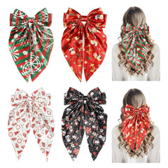 YWAOAIJD Christmas satin bow snowman clip adds festive charm to party hairstyles.