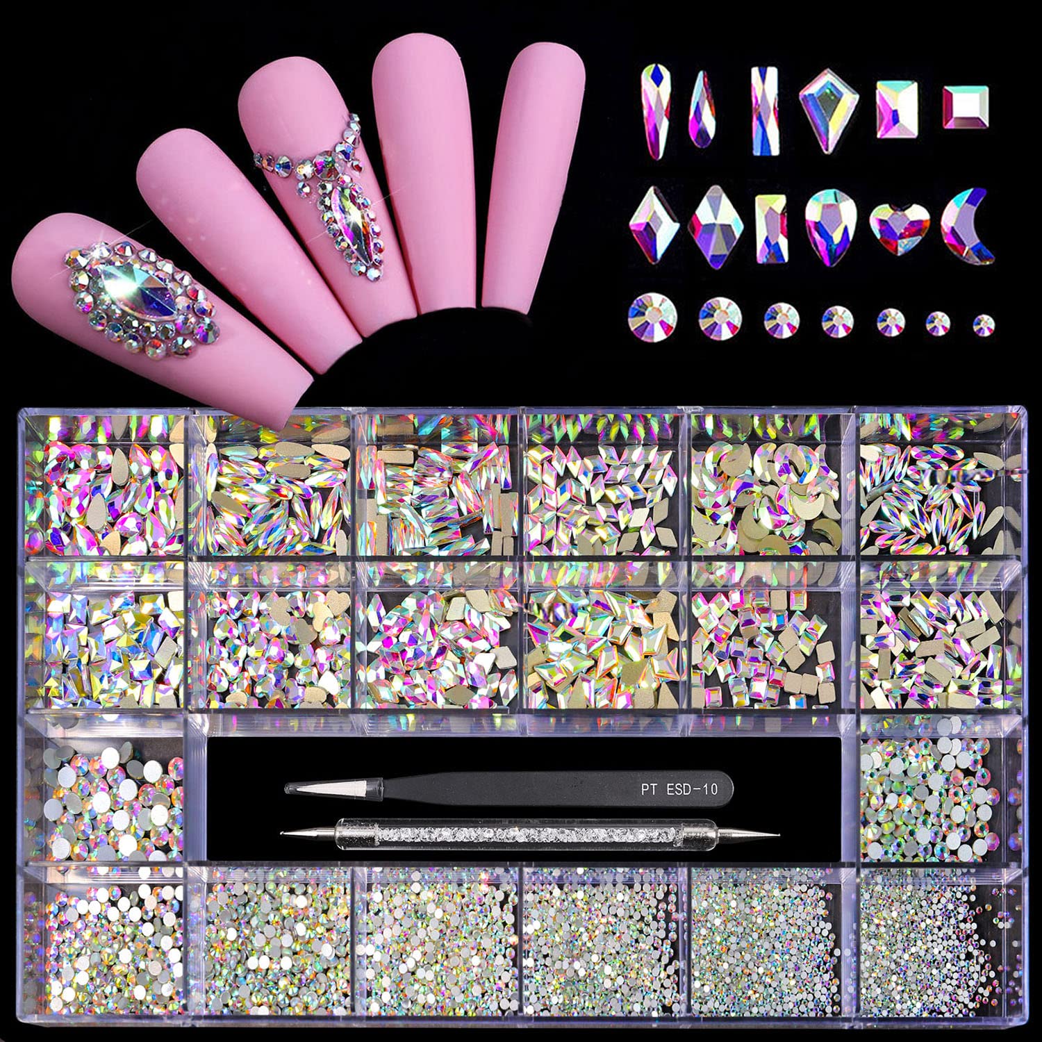 Yzzseven 12 types crystal AB diamonds for dazzling nail accents