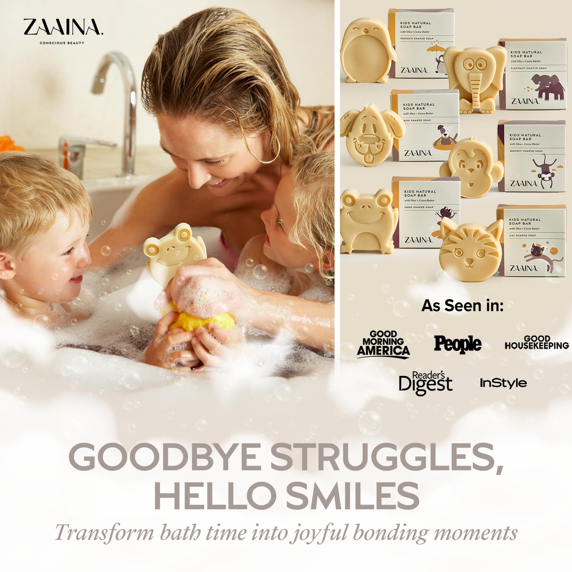 ZAAINA Kids Soap Cat – cute shape makes bath time enjoyable while caring for sensitive skin.