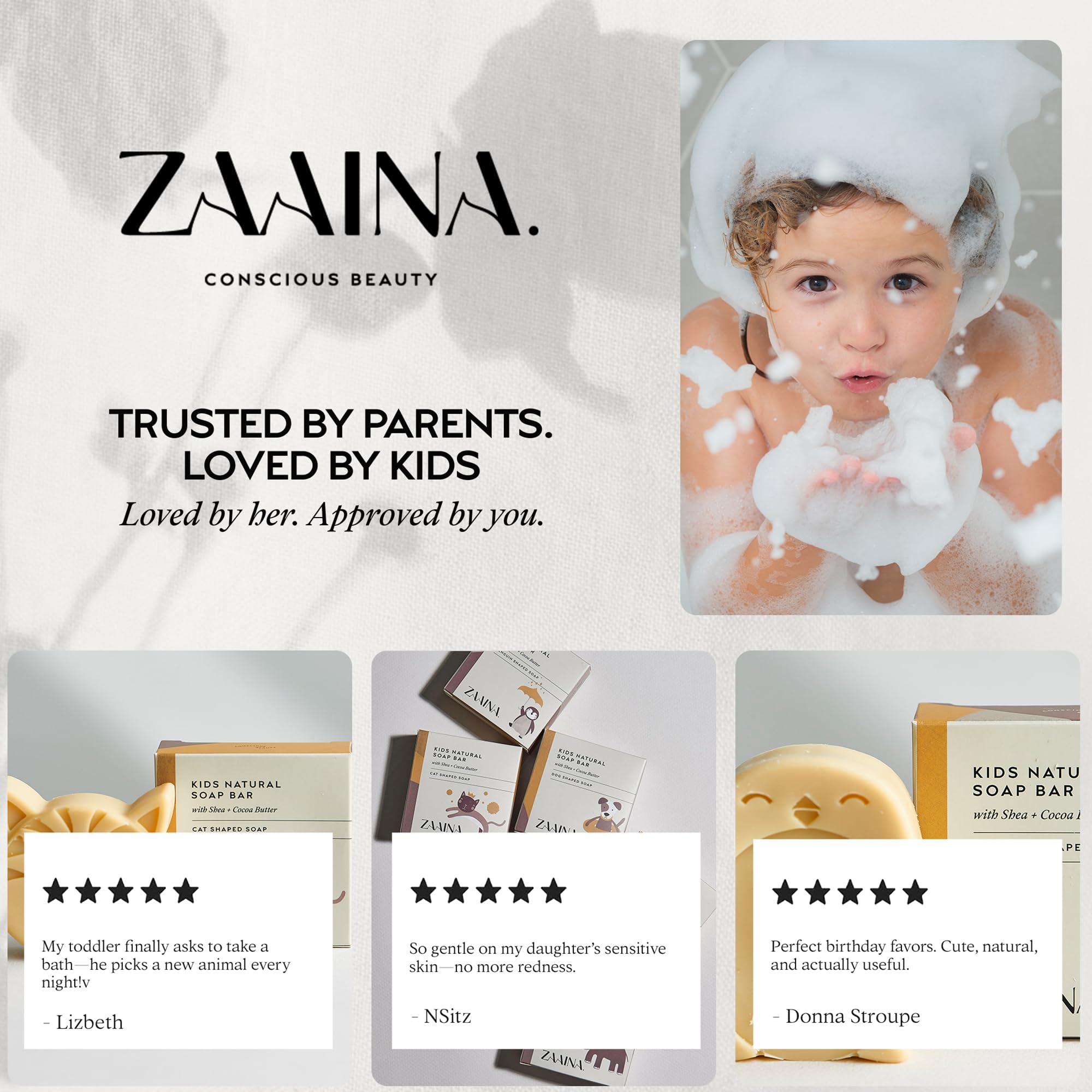 ZAAINA Kids Soap Variety Pack – six shapes in one set boosts bath-time engagement.
