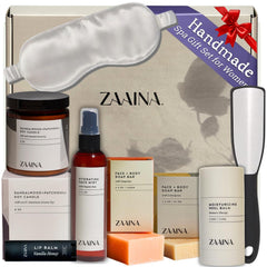 ZAAINA sandalwood-patchouli soy candle for a calming at-home spa ritual