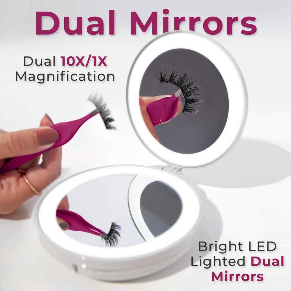 Zadro LED lighting on travel mirror enhances visibility for makeup accuracy