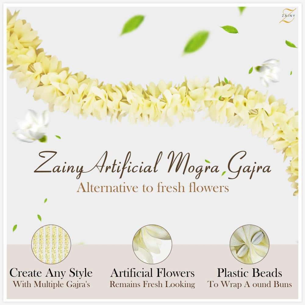 ZAINY gajra mogra blanca para decoración festiva del evento.