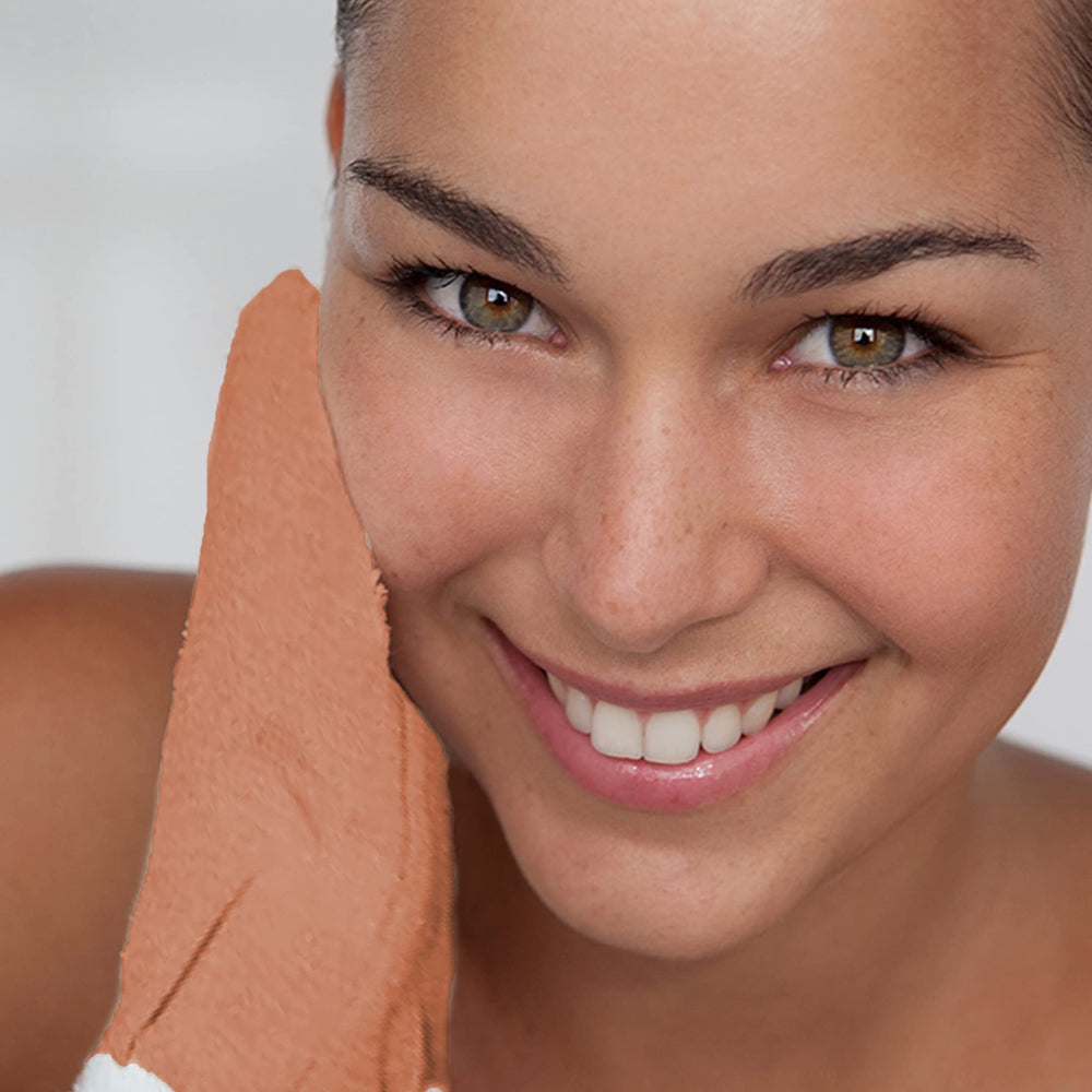 Zakia's Morocco Glove helps with tan removal after spray tan for a renewed even look