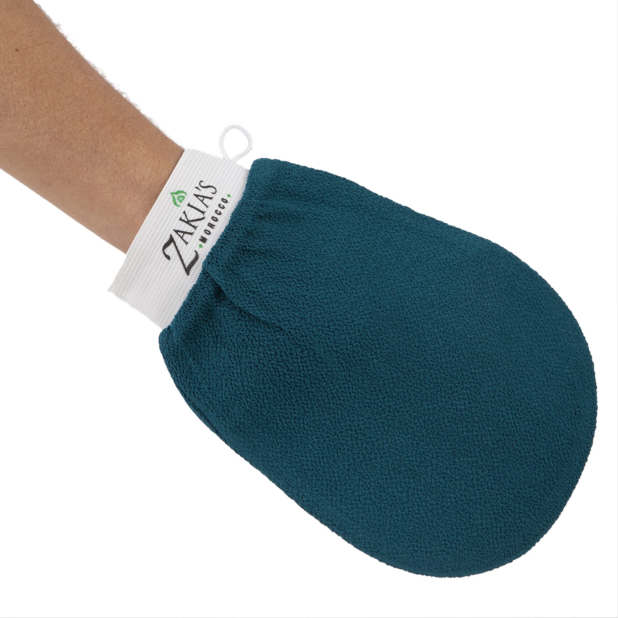 Zakia's Morocco Kessa glove texture close-up highlights natural exfoliation for radiant skin and prepping for a spray tan