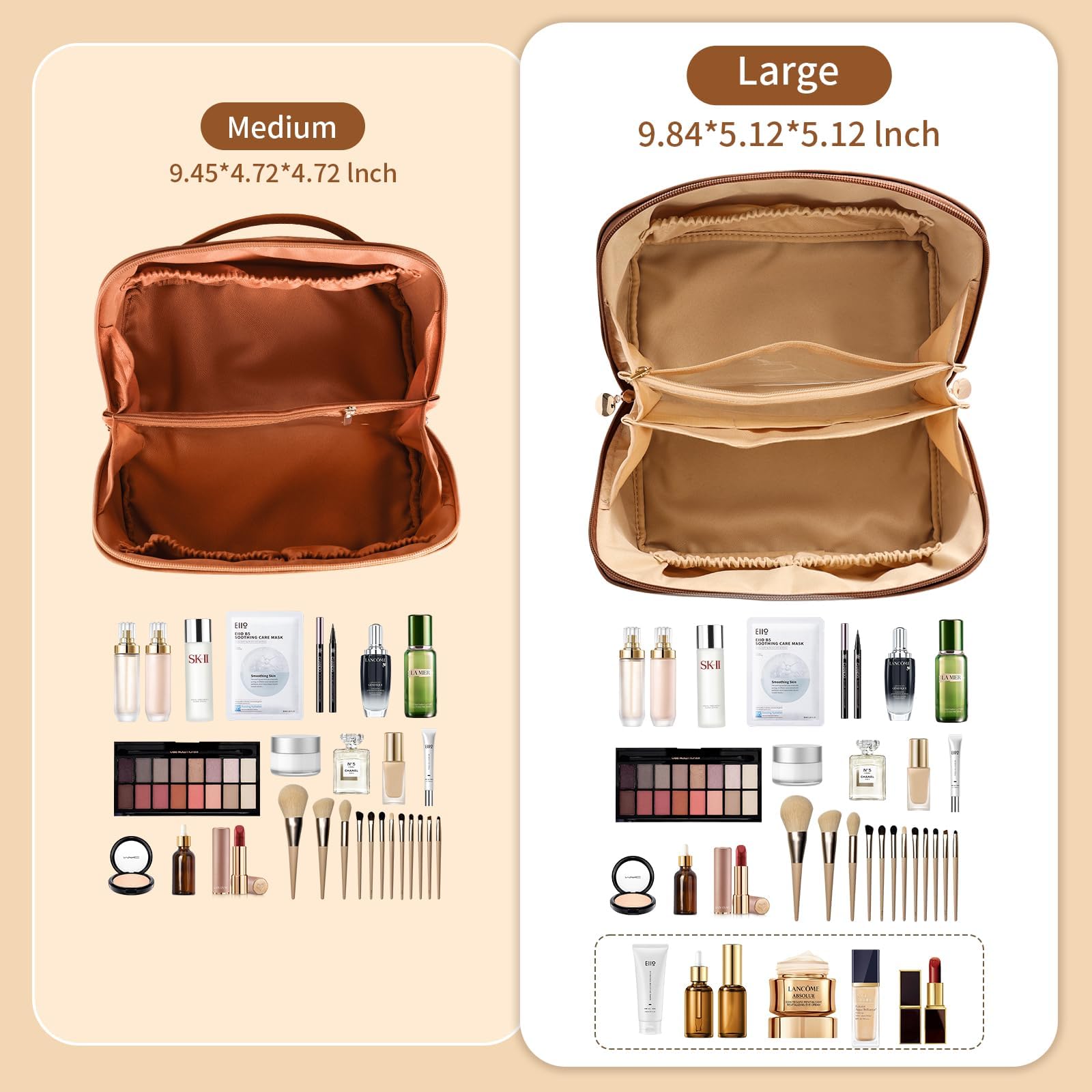 Zaleeta travel makeup bag center partition helps create dedicated zones for items