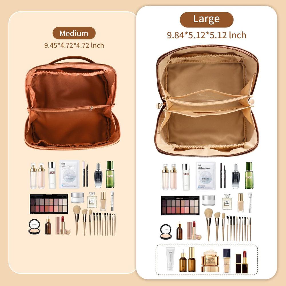 Zaleeta travel makeup bag center partition helps create dedicated zones for items